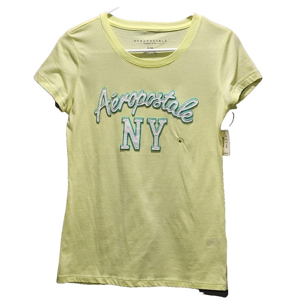 Aeropostale New York Women's Graphic T-Shirt Lime Yellow Sizes Medium